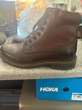 Steve Madden Brown Leather Lace-Up Side-Zip Boot